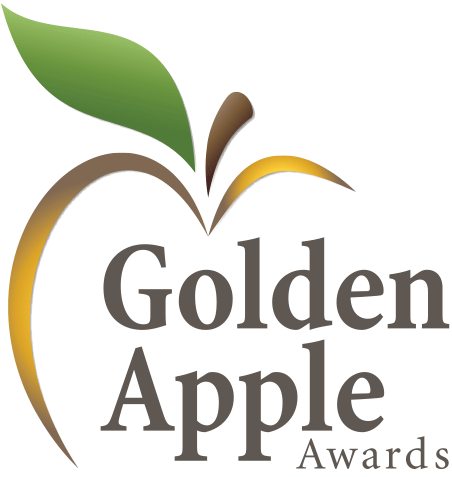 Golden Apple Awards logo with apple in the background